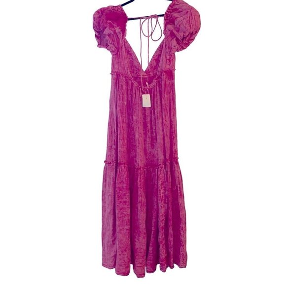 FREE People Monsoon Maxi dress with puff sleeves low cut back Size M - Picture 4 of 13